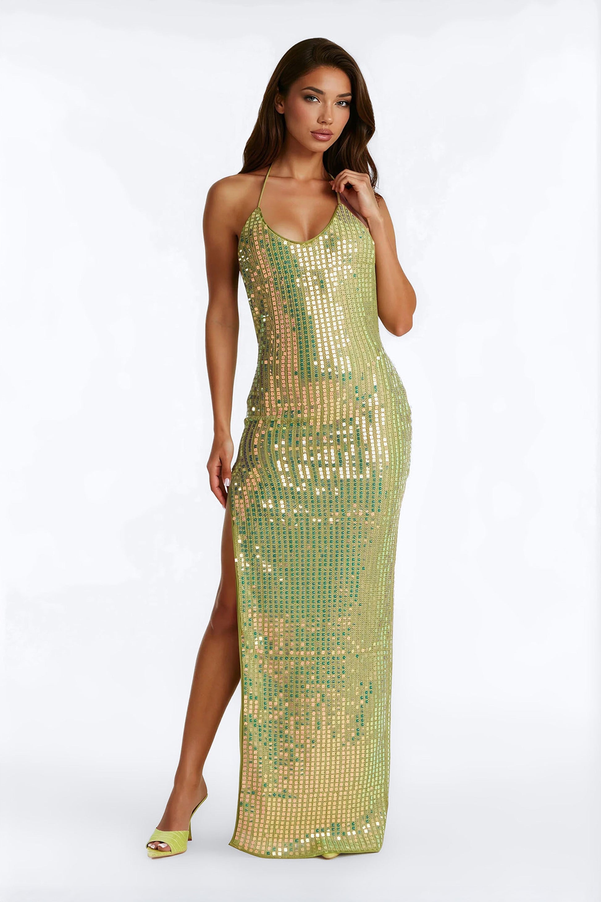 Island Stardust Crochet Maxi Dress - Green NEWFASHIONEDGE