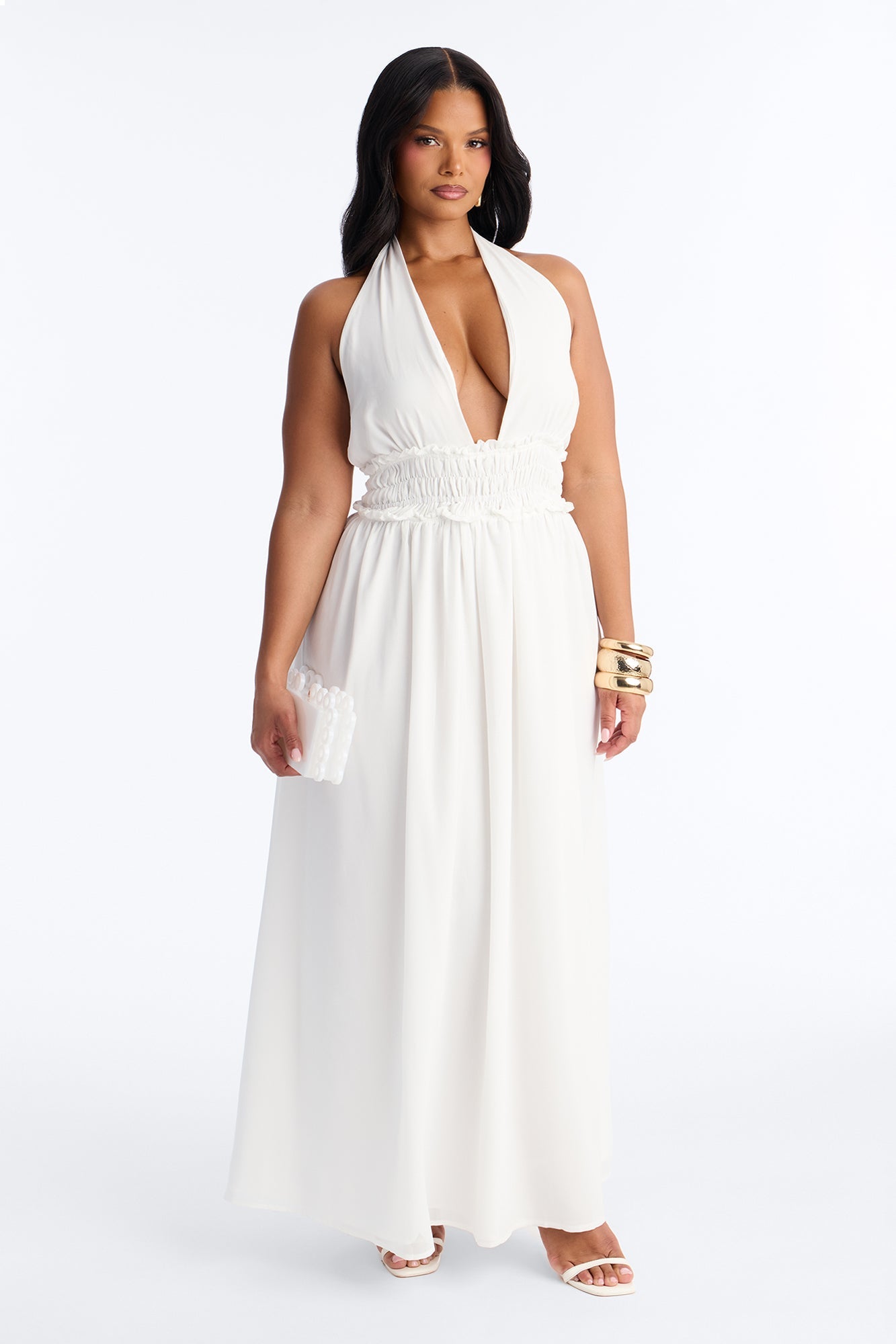 Lauryn Halter Chiffon Maxi Dress - White Fashion Nova