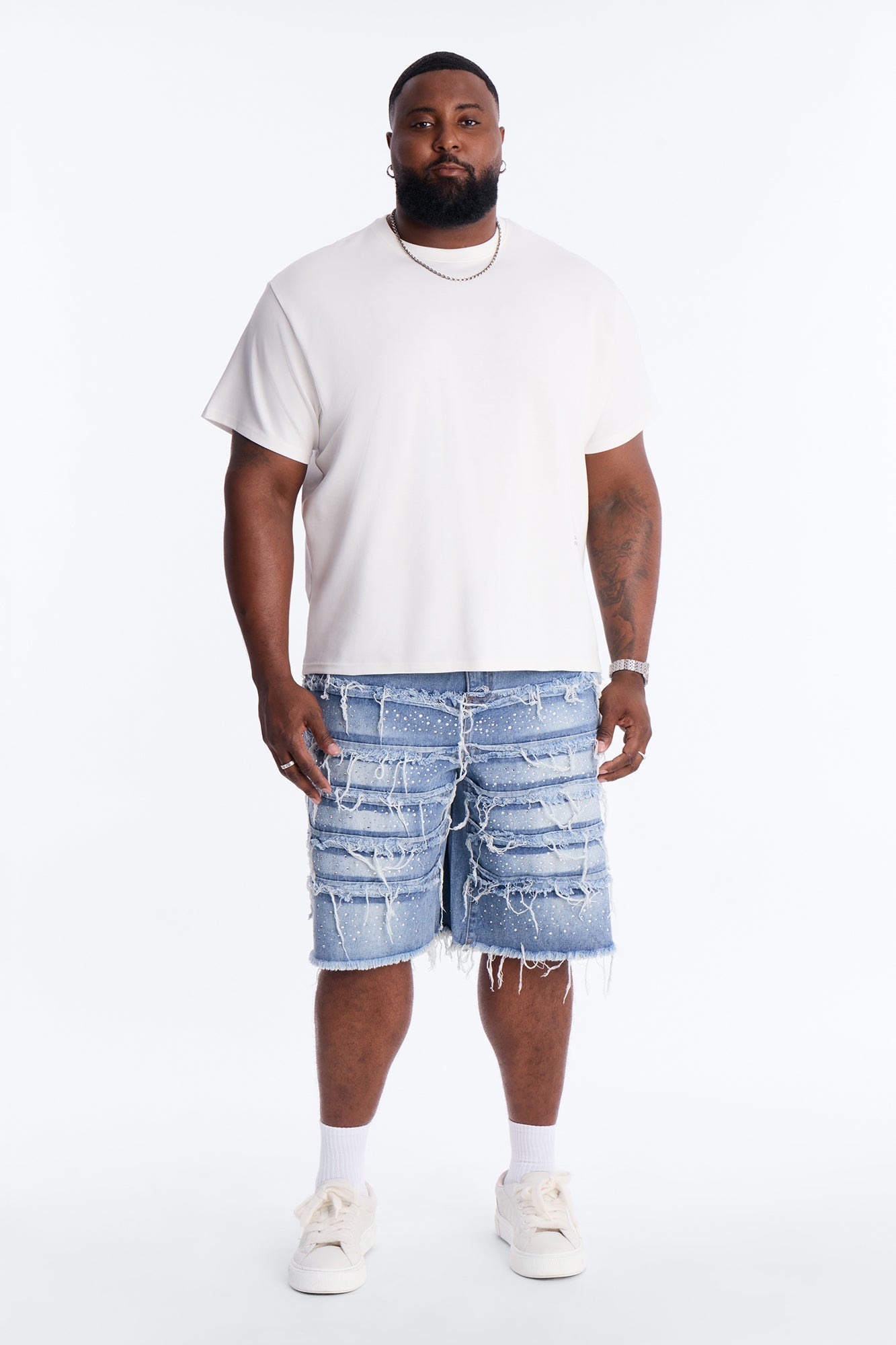 Relaxed Jeweled Havoc Denim Short - Light Wash