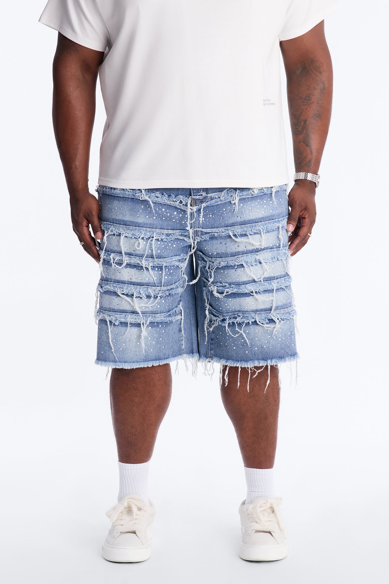 Relaxed Jeweled Havoc Denim Short - Light Wash