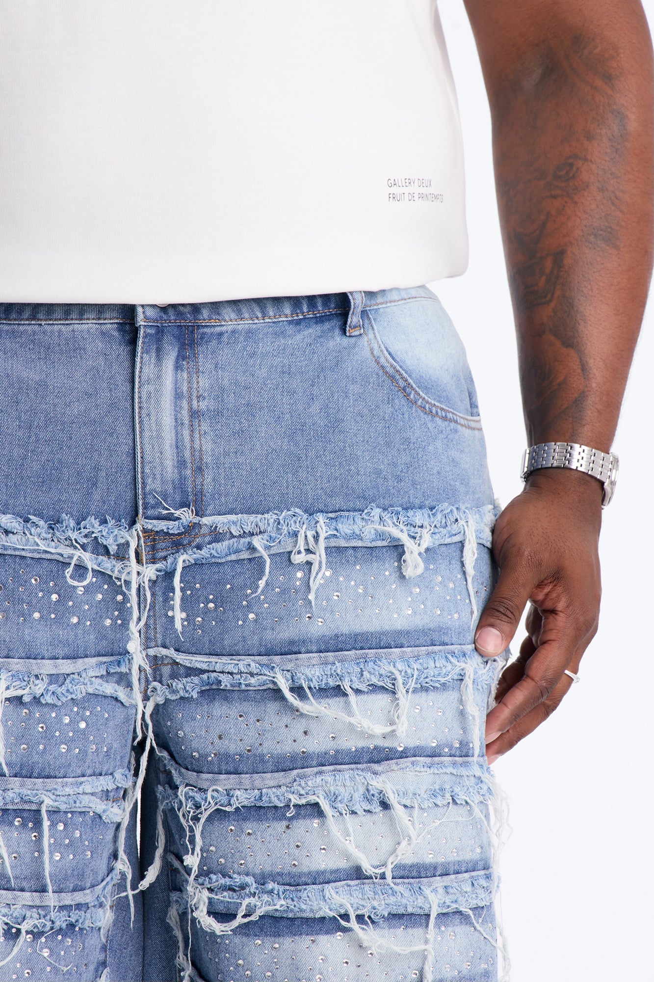 Relaxed Jeweled Havoc Denim Short - Light Wash