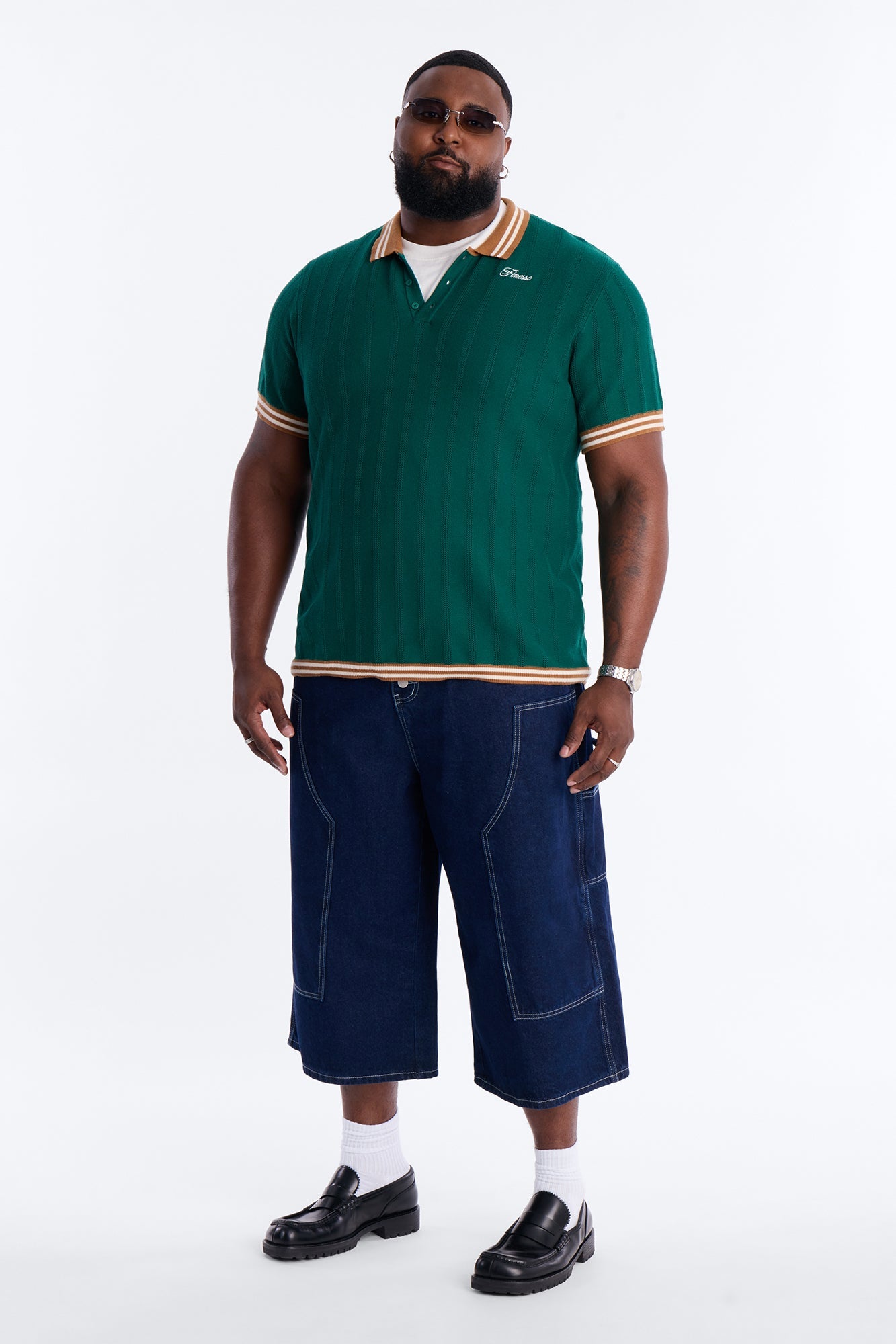 Super Baggy Button Drop Denim Shorts - Dark Wash