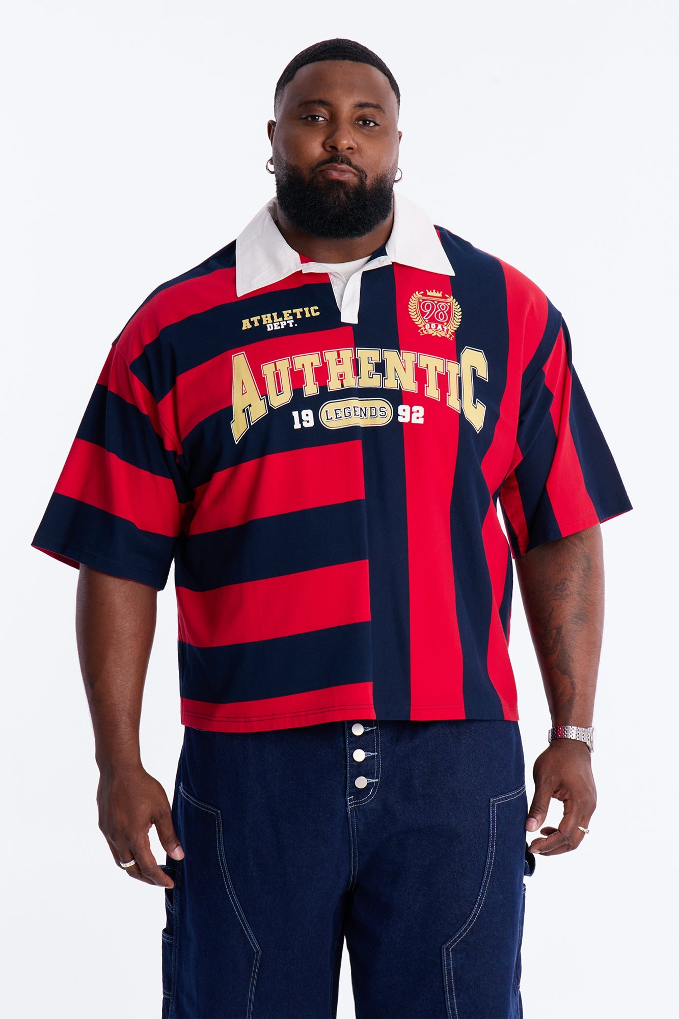 Auth Short Sleeve Rugby Stripes Polo - Navy/Red