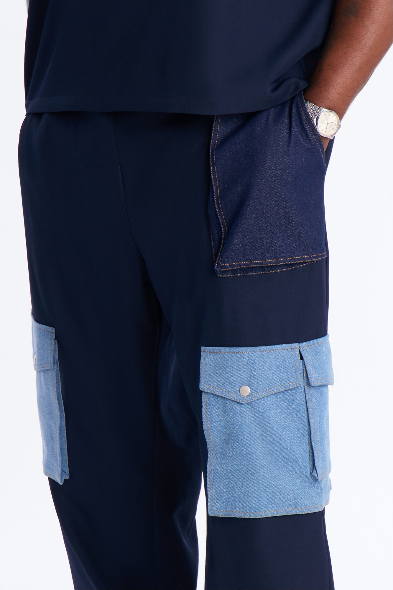 Baggy Blueprint Contrast Cargo Pant - Indigo