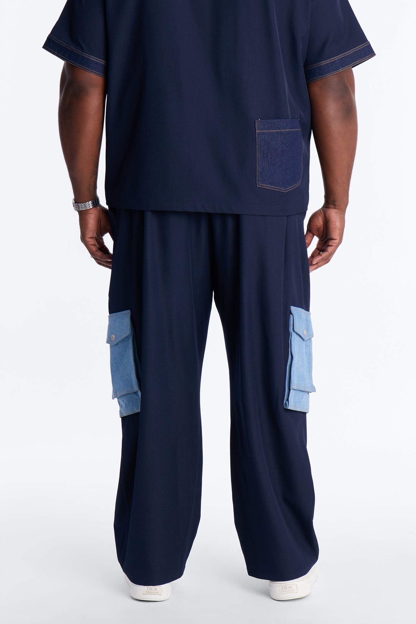 Baggy Blueprint Contrast Cargo Pant - Indigo