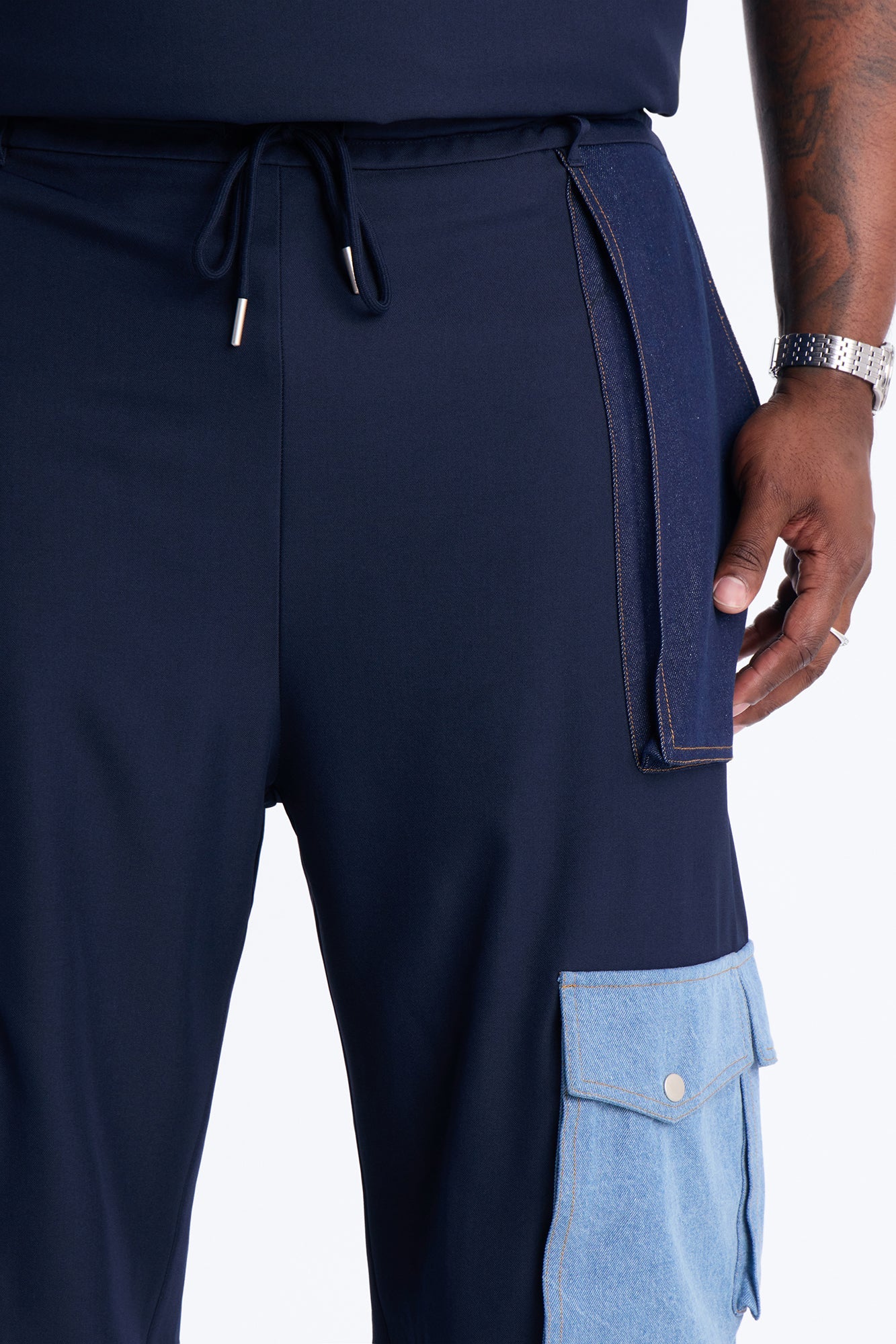 Baggy Blueprint Contrast Cargo Pant - Indigo