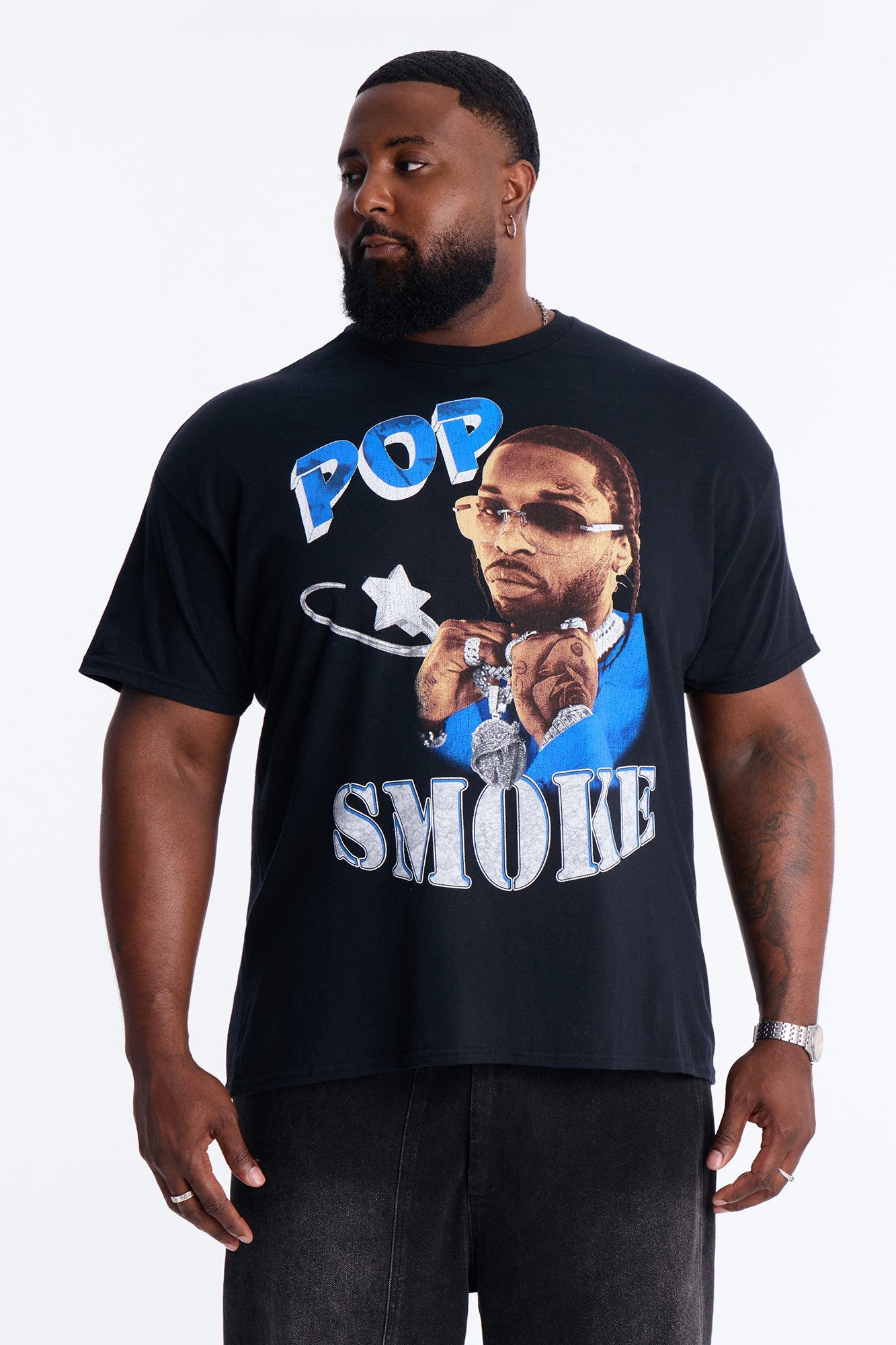 Pop Smoke Aim For The Moon Graphic Short Sleeve Tee - Black