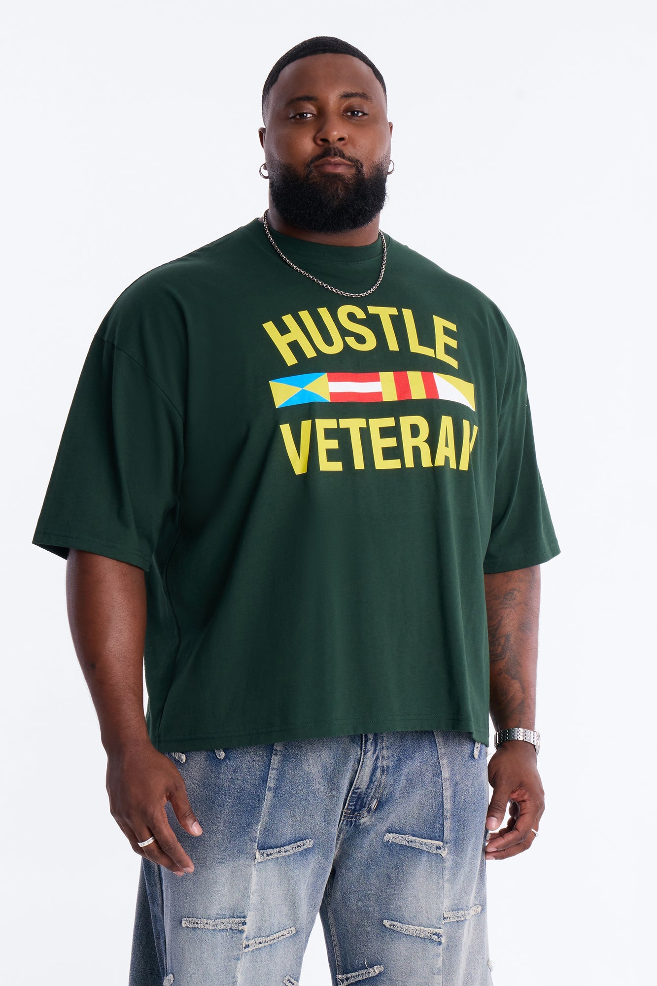 Hustle Veteran Boxy Short Sleeve Tee - Green