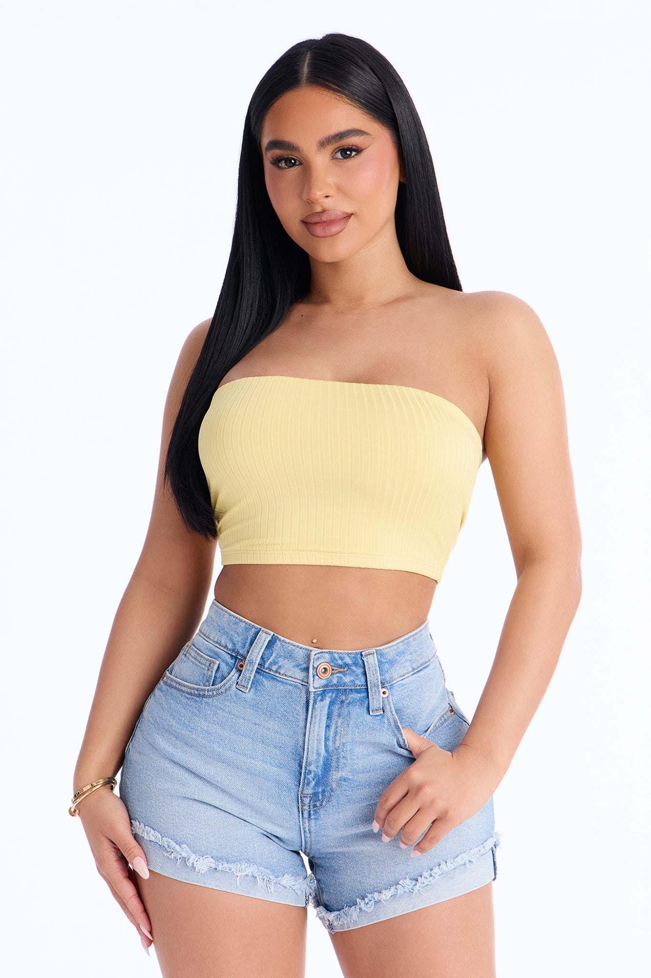 Masha Double Lined Ribbed Tube Top - Butter Yellow Fashion Nova