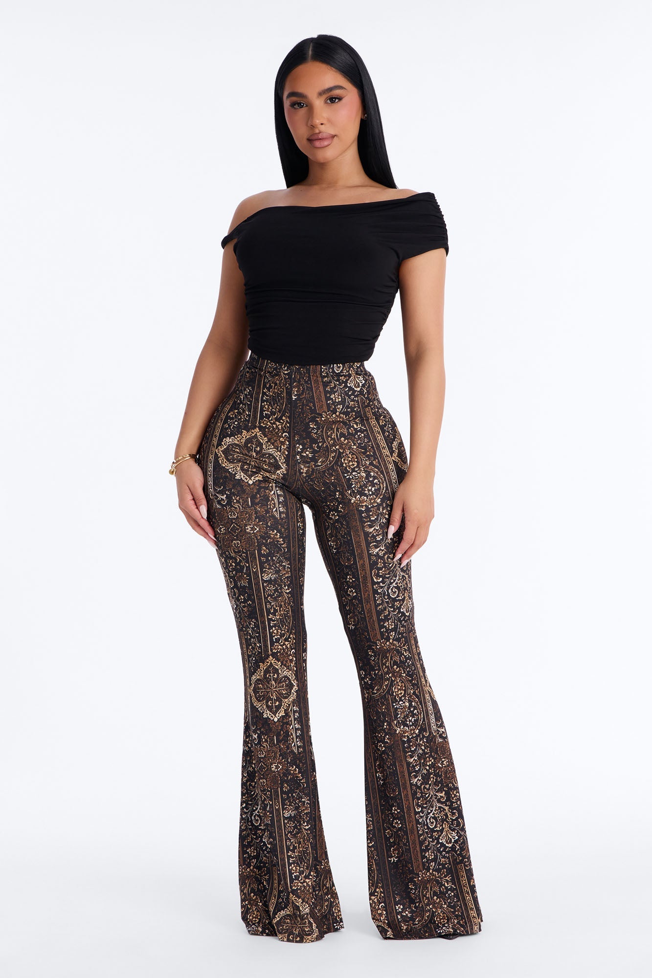 Boho Dreams Abstract Paisley Flare Pant - Brown/combo Fashion Nova