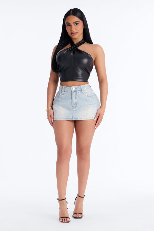 Shine Bright Sequin Denim Micro Mini Skirt - Light Wash NEWFASHIONEDGE