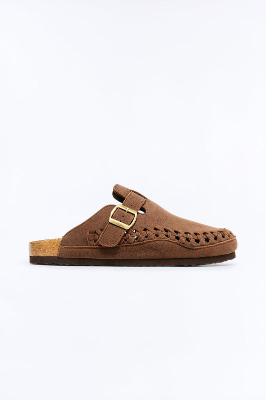 Woven Faux Suede Slip On Mule - Dark Brown