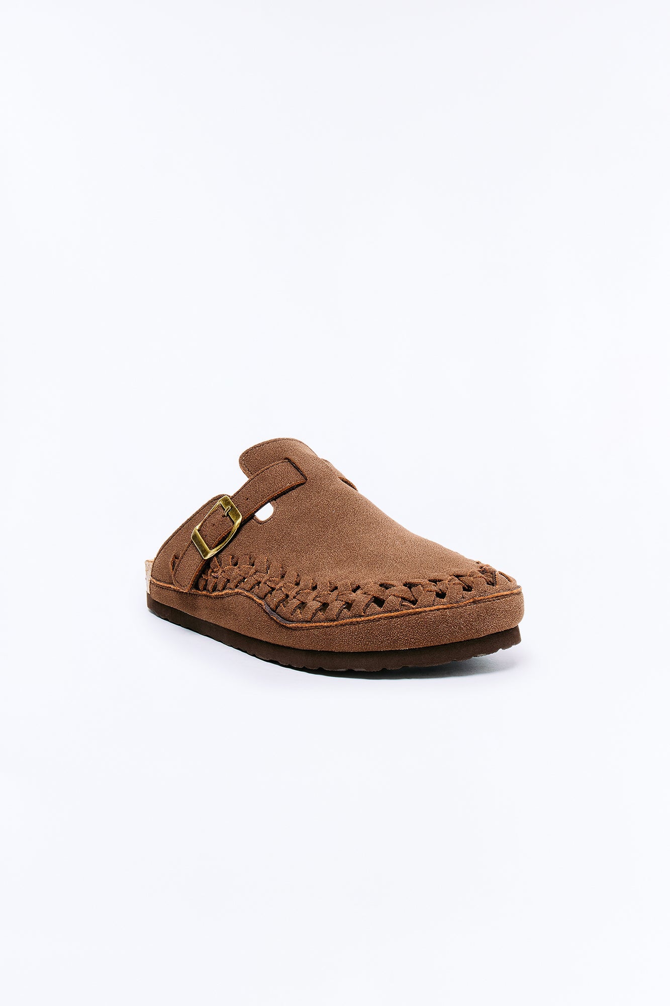 Woven Faux Suede Slip On Mule - Dark Brown