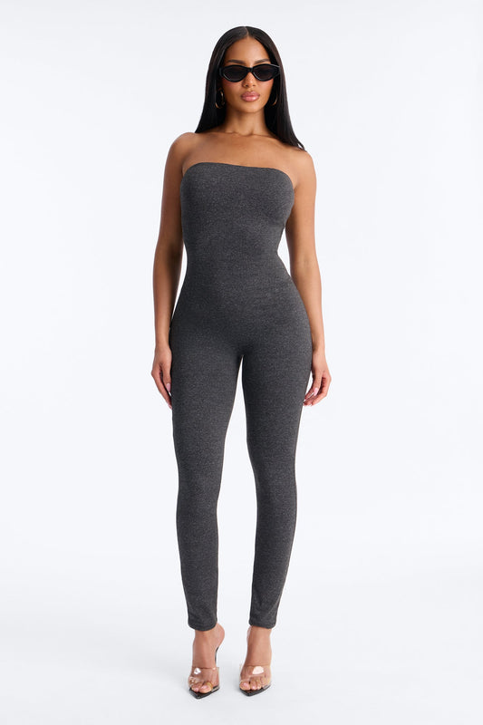 Body Language Skinny Strapless Catsuit - Charcoal
