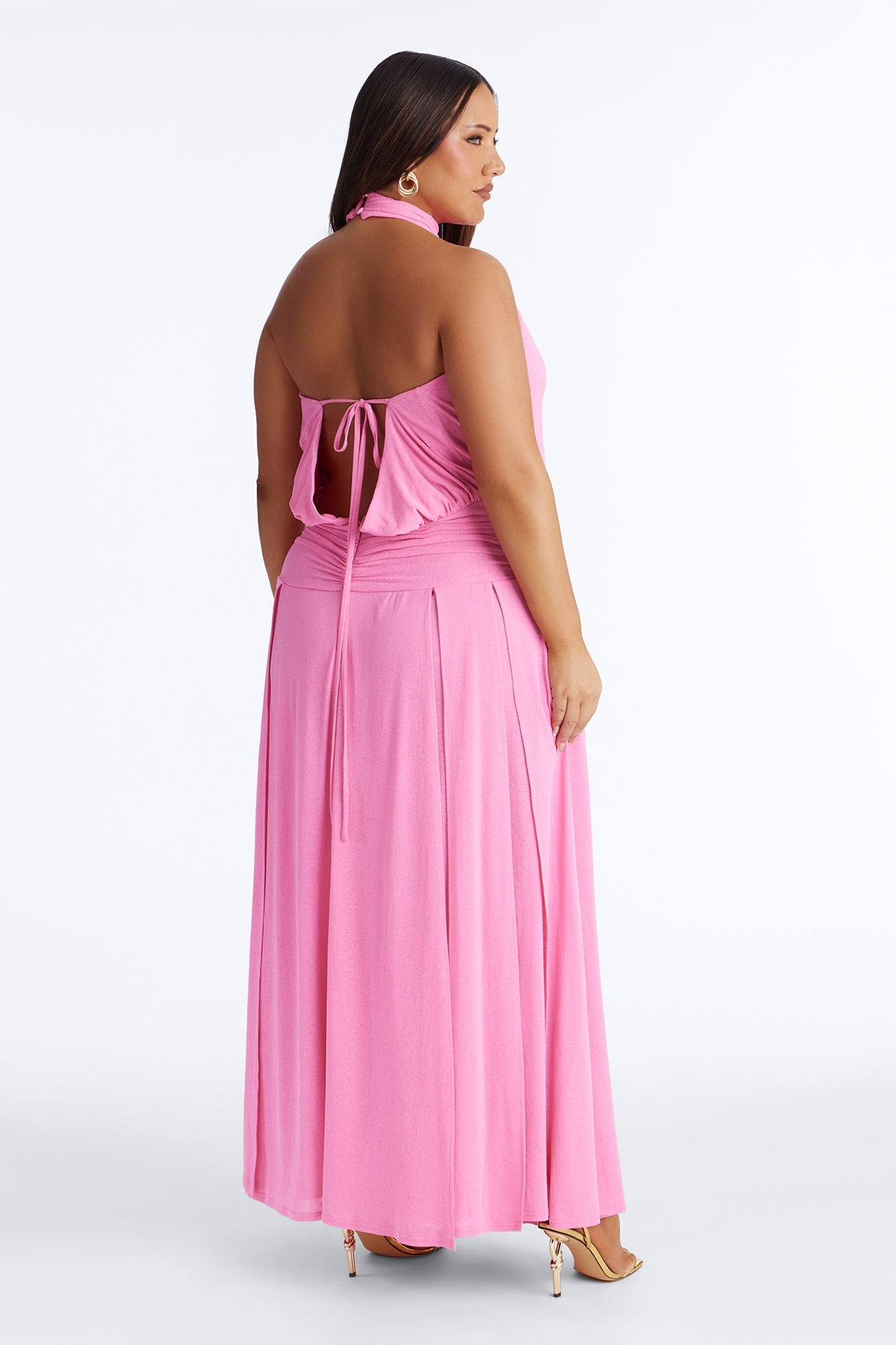 Bianca Halter Mock Neck Maxi Dress - Pink NEWFASHIONEDGE