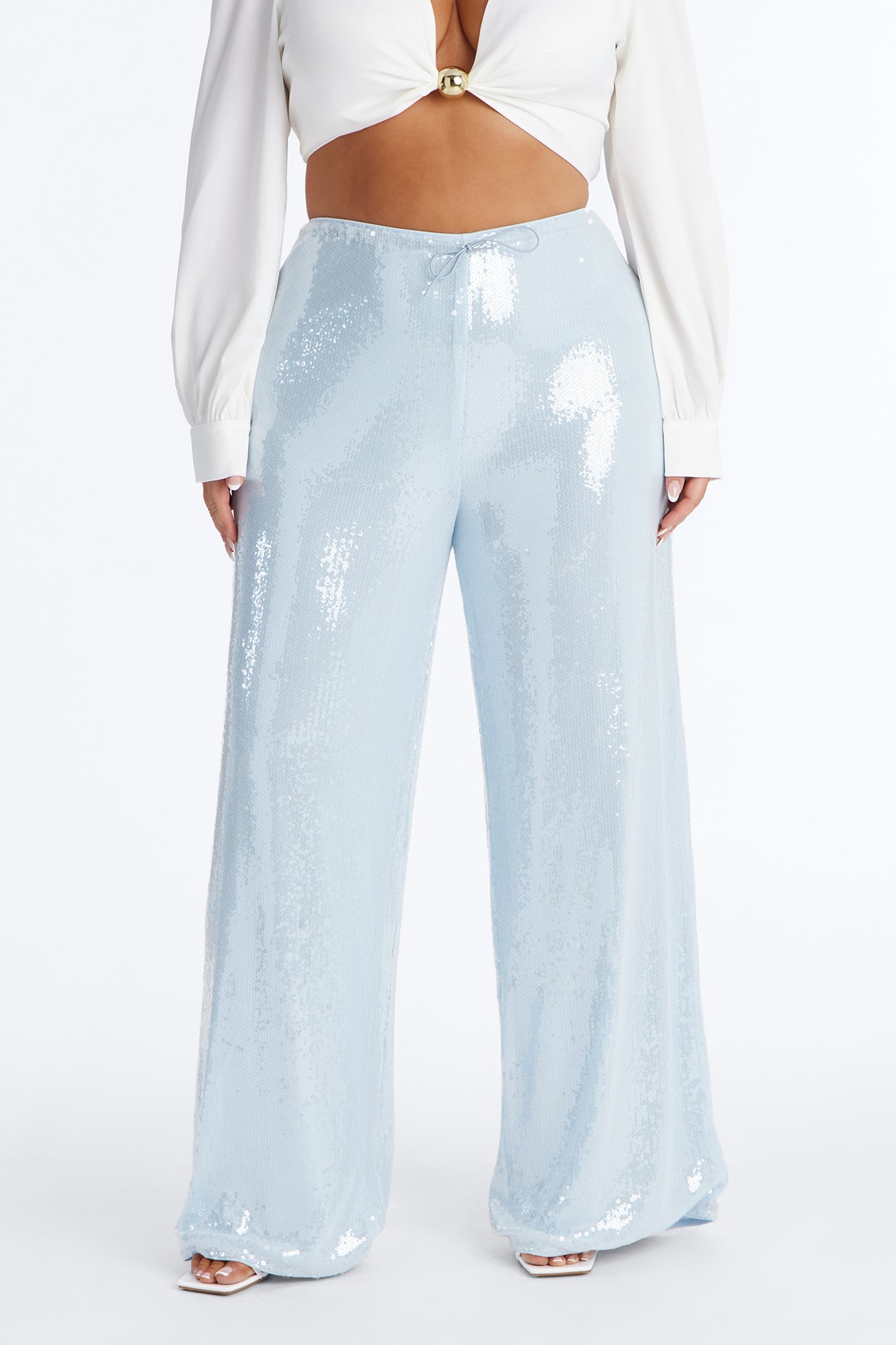 Glow Time Sequin Embellished Pants - Ice Blue Fashion Nova