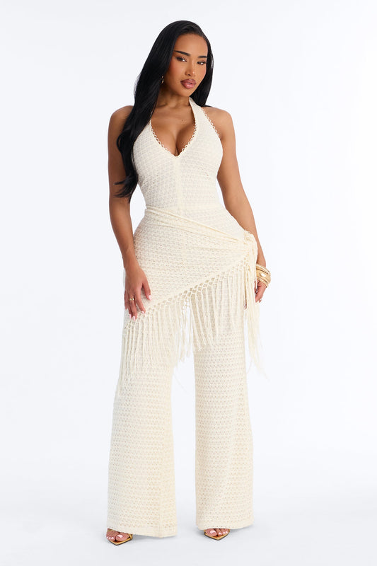 Mariah Jumpsuit And Tie Waist Scarf Set - Cream