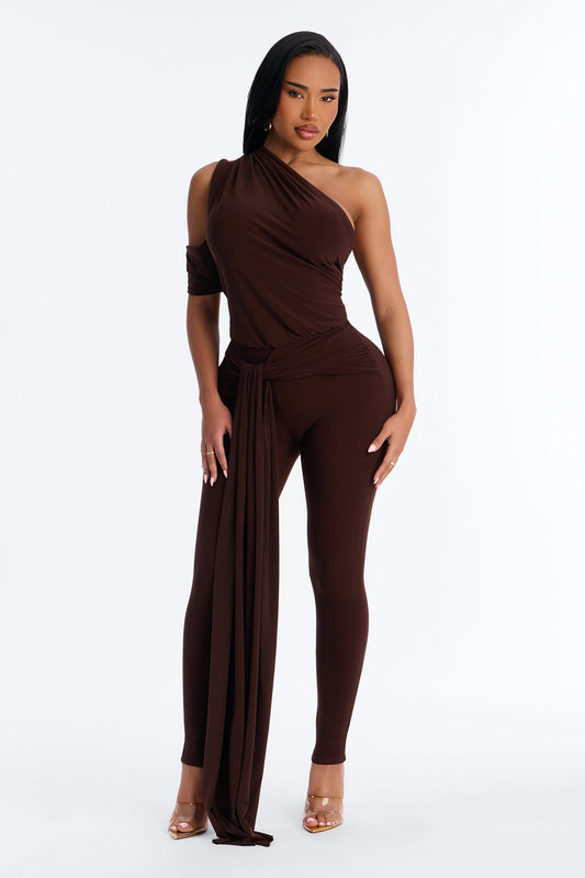 Shana Draped Catsuit - Chocolate