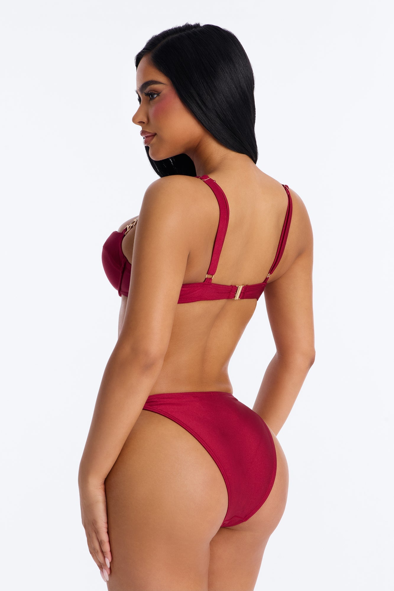 Beach Club Chain Underwire 2 Piece Bikini - Burgundy NEWFASHIONEDGE