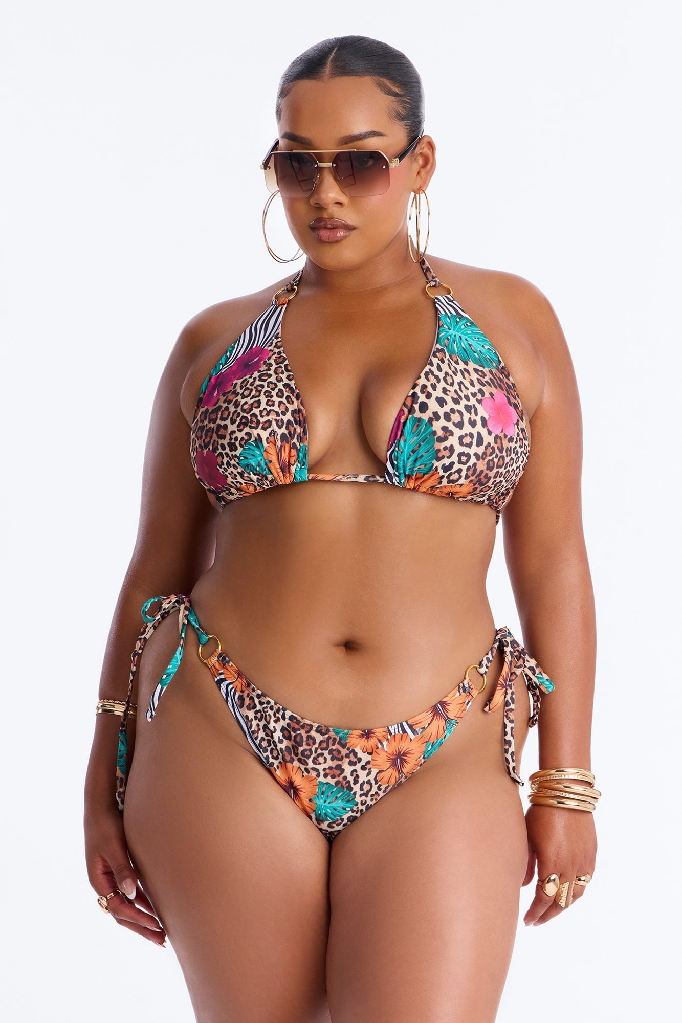 Eliana Floral Leopard 2 Piece Bikini - Brown/combo NEWFASHIONEDGE