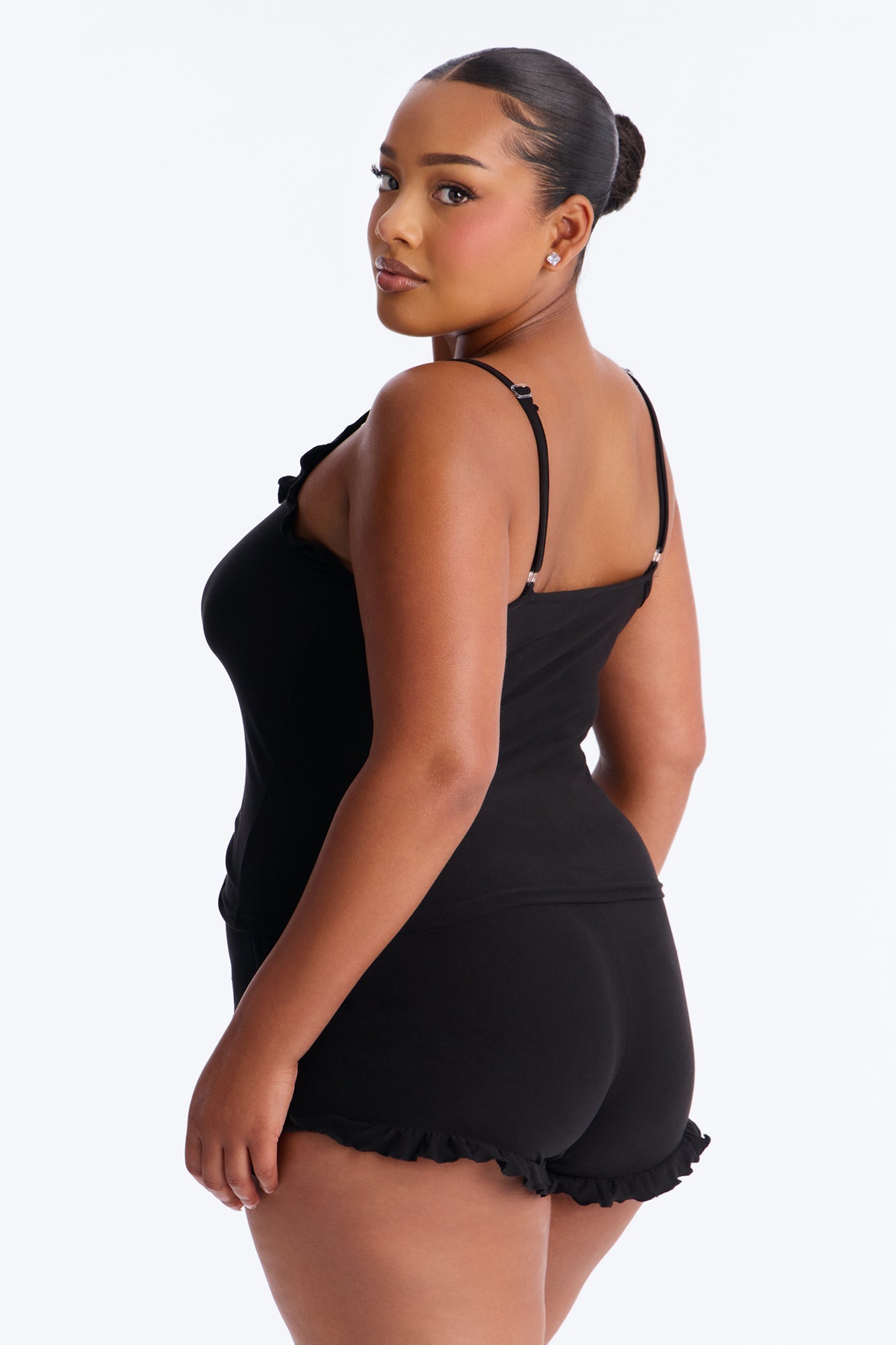 Kiss Goodnight Ruched Cami PJ Short Set - Black Fashion Nova