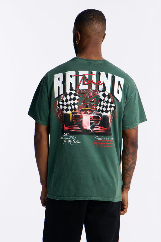 Racing Time Oversized Short Sleeve Tee - Hunter Green