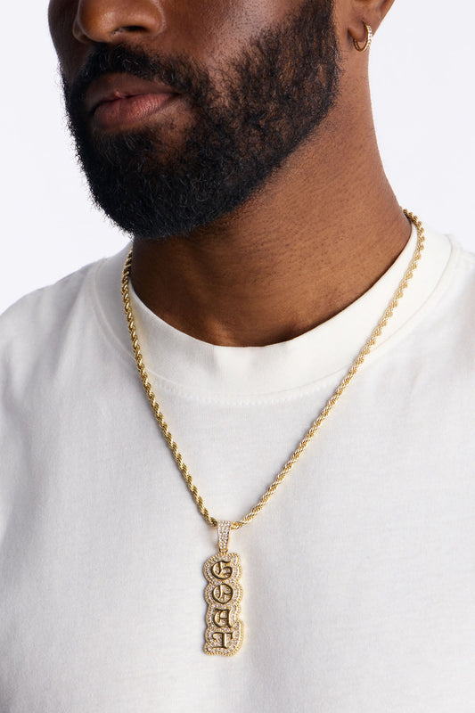 GOAT Script Vertical Iced Pendant Necklace - Gold