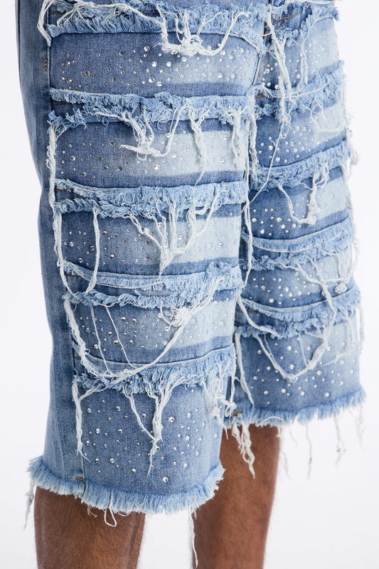 Relaxed Jeweled Havoc Denim Short - Light Wash