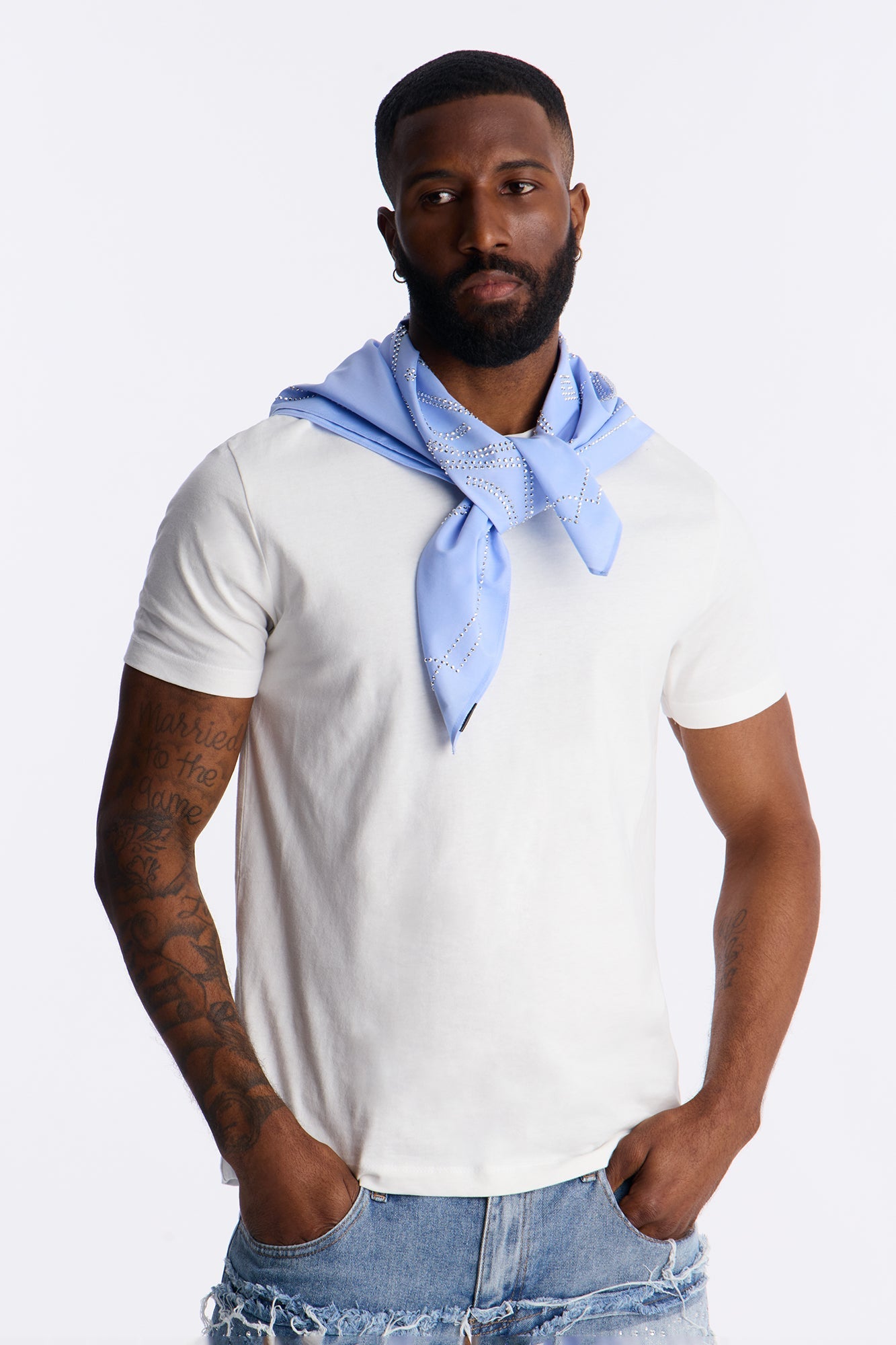 Rhinestone Cross Graphic Large Bandana - Light Blue