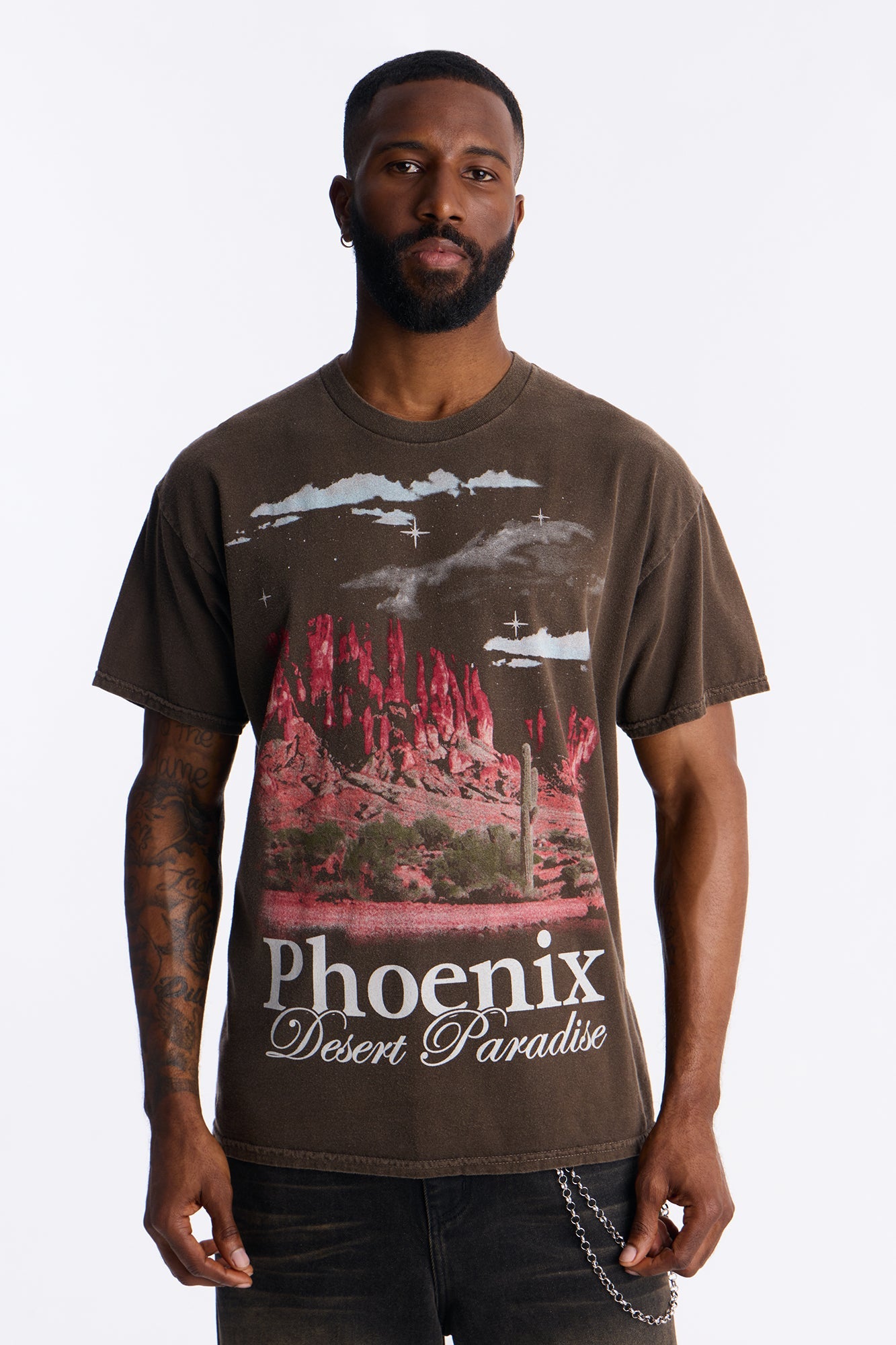 Phoenix Desert Paradise Oversized Short Sleeve Tee - Chocolate