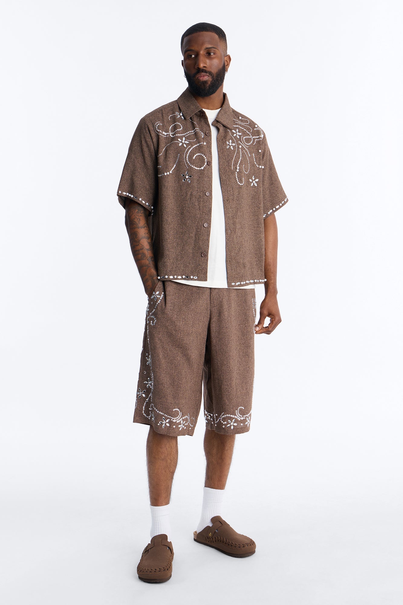 Cropped Wanderlust Pearl Journey Button Up - Brown