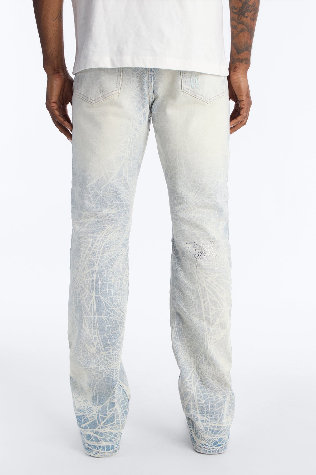 Stacked Skinny Flare Eternal Jeweled Web Jean - Light Wash