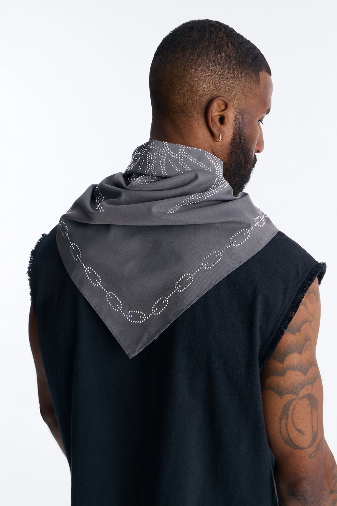 Rhinestone Spider Graphic Large Bandana - Grey