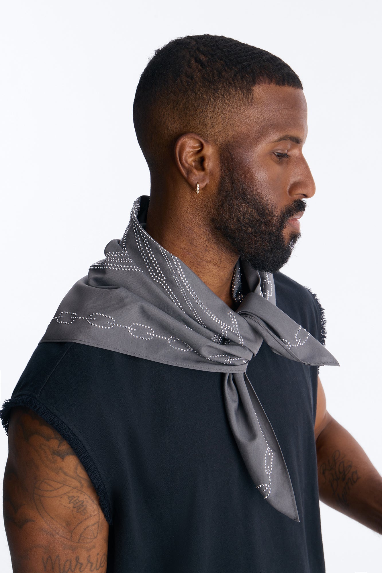 Rhinestone Spider Graphic Large Bandana - Grey