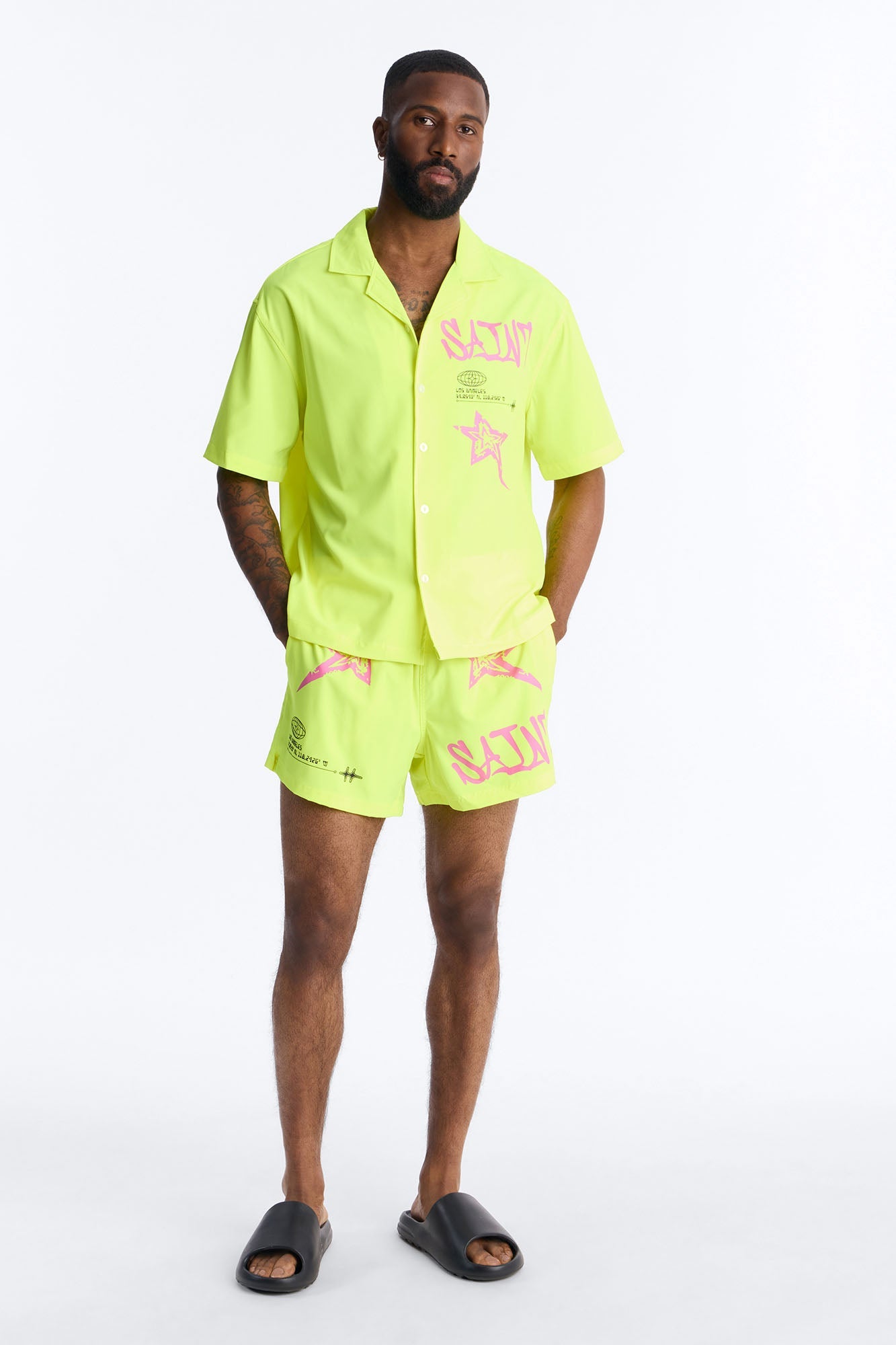 Saints And Stars Swim Trunk 4″ - Yellow