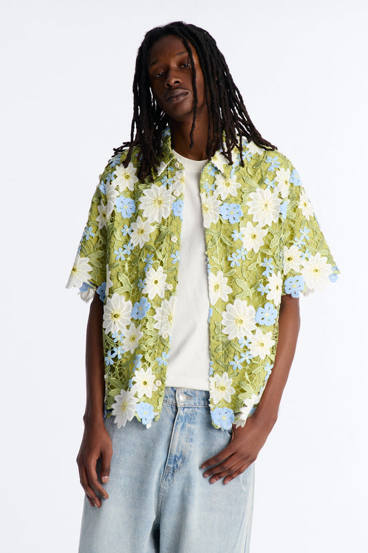 Relaxed Paradise Floral Button Up Shirt - Green
