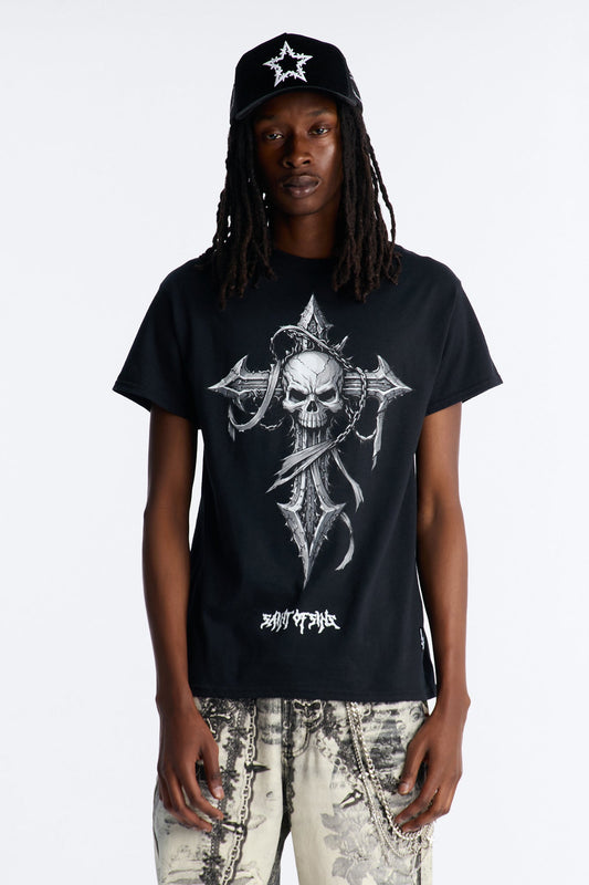 La Familia Cross And Skull Short Sleeve Tee - Black