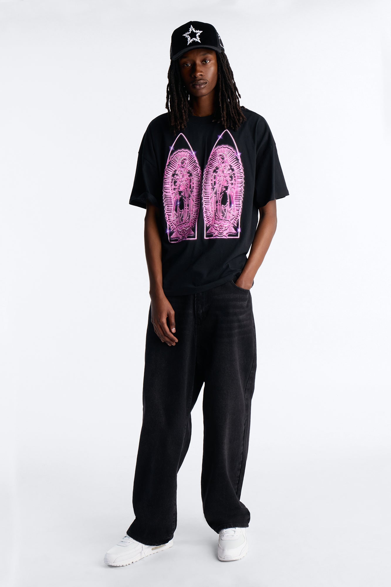Mother Mary Protect Me Boxy Short Sleeve Tee - Black