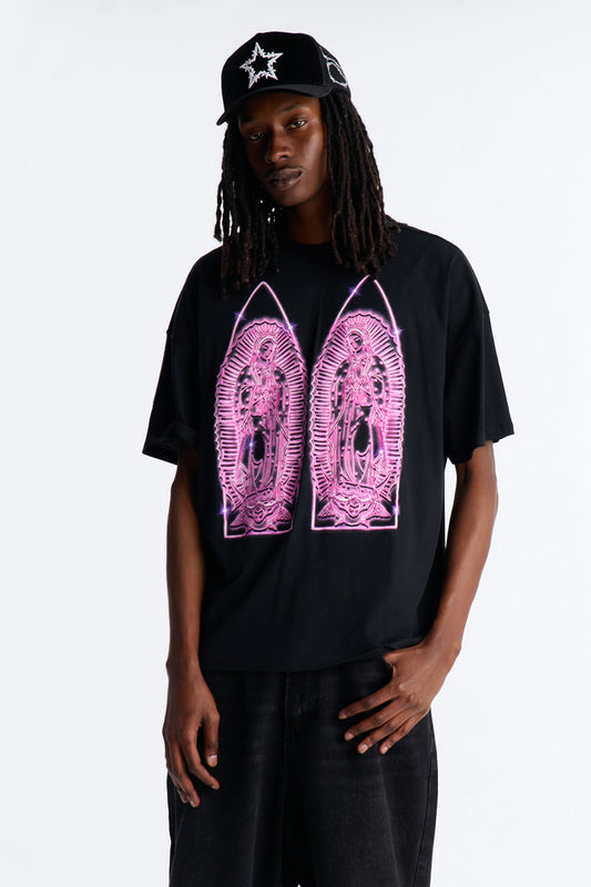 Mother Mary Protect Me Boxy Short Sleeve Tee - Black