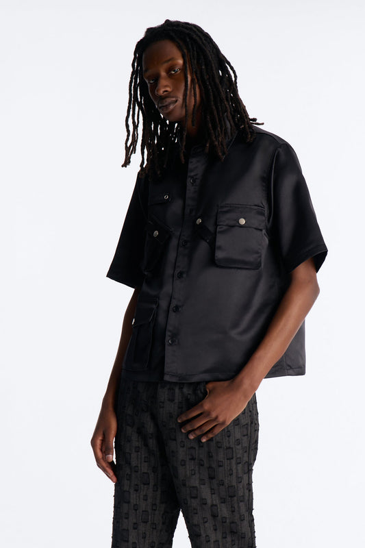 Boxy Tribeca Gloss Utility Shirt - Black