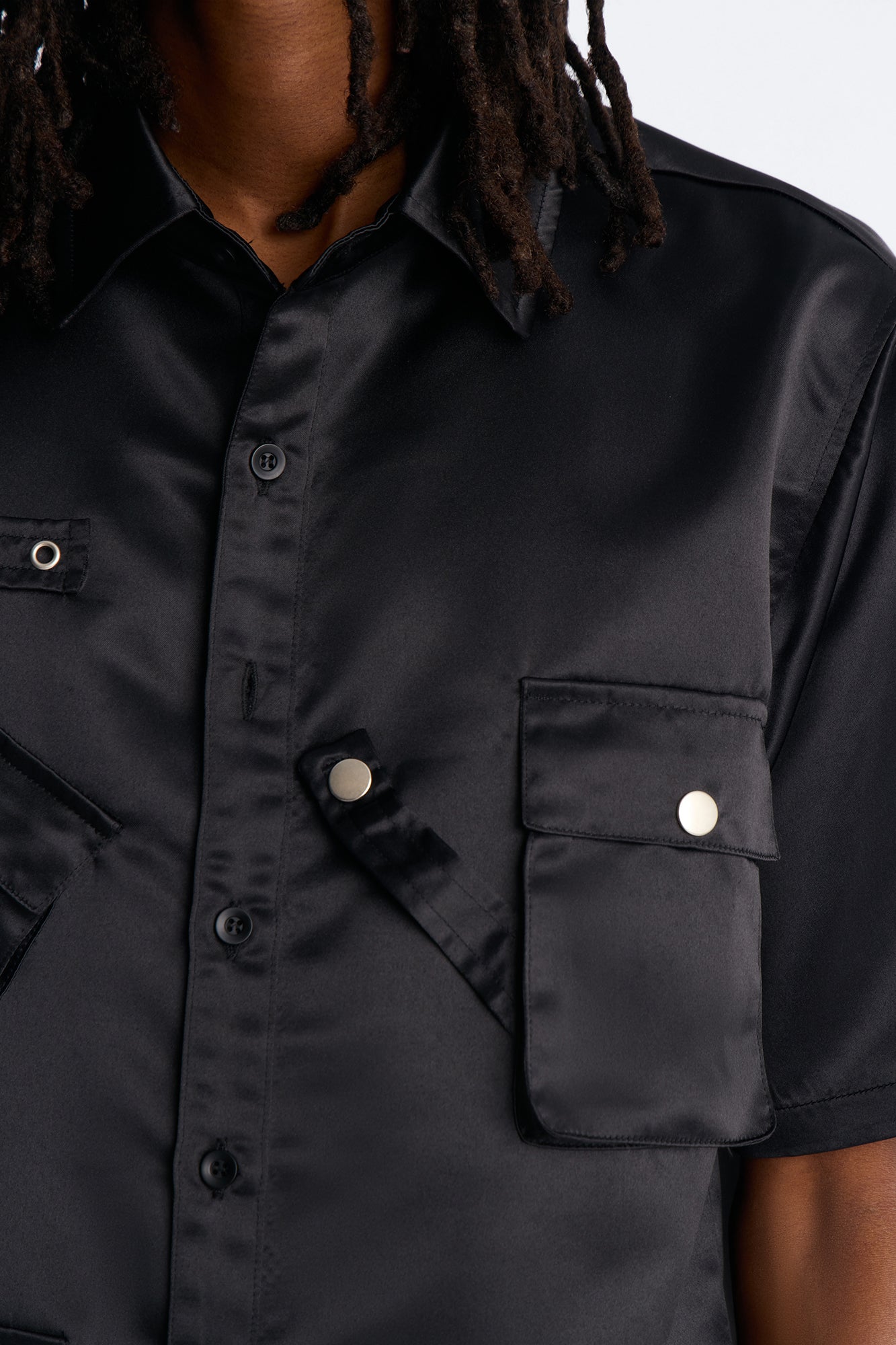 Boxy Tribeca Gloss Utility Shirt - Black