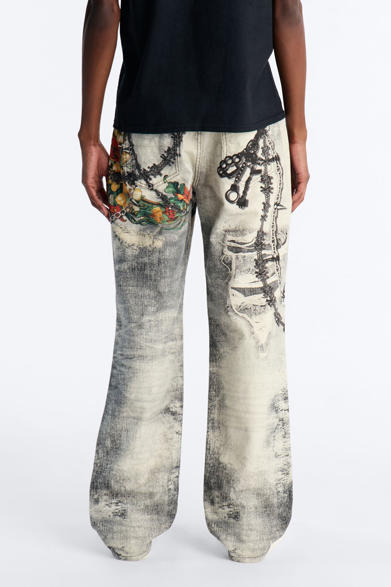 Smoke N Chains Printed Baggy Jean - Acid Wash Black