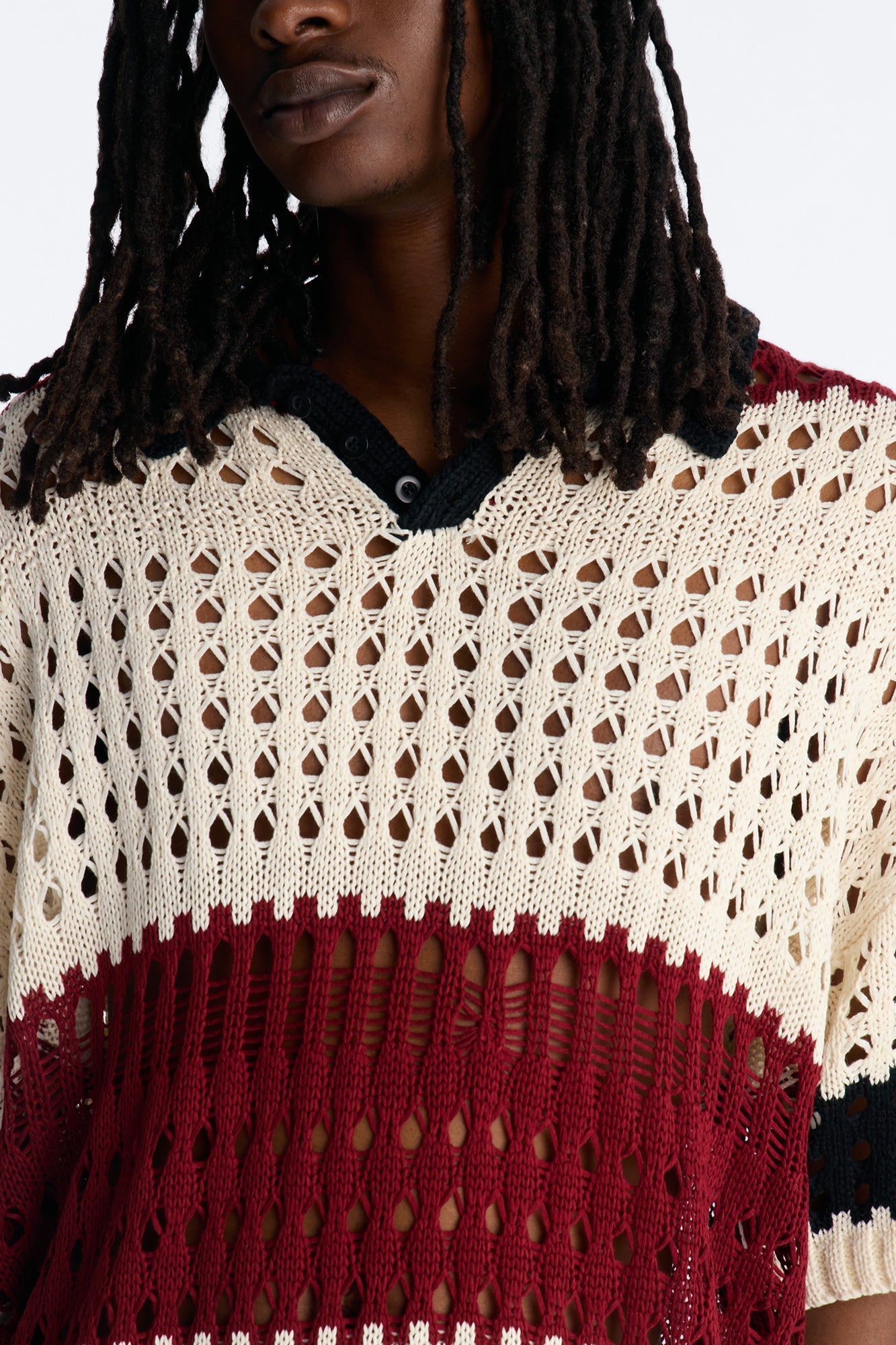 Weathered Stripe Knitted Polo - Burgundy
