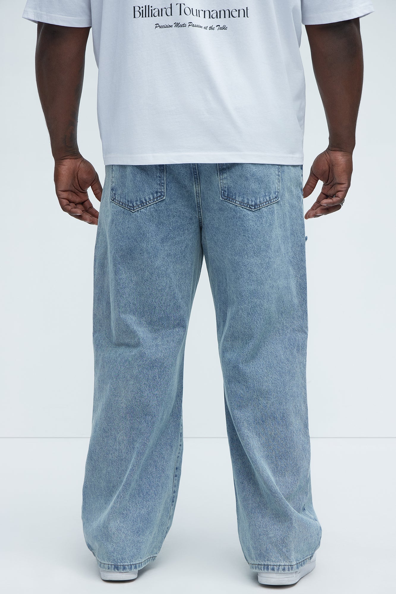 Be About It Distressed Carpenter Baggy Jeans - Light Wash