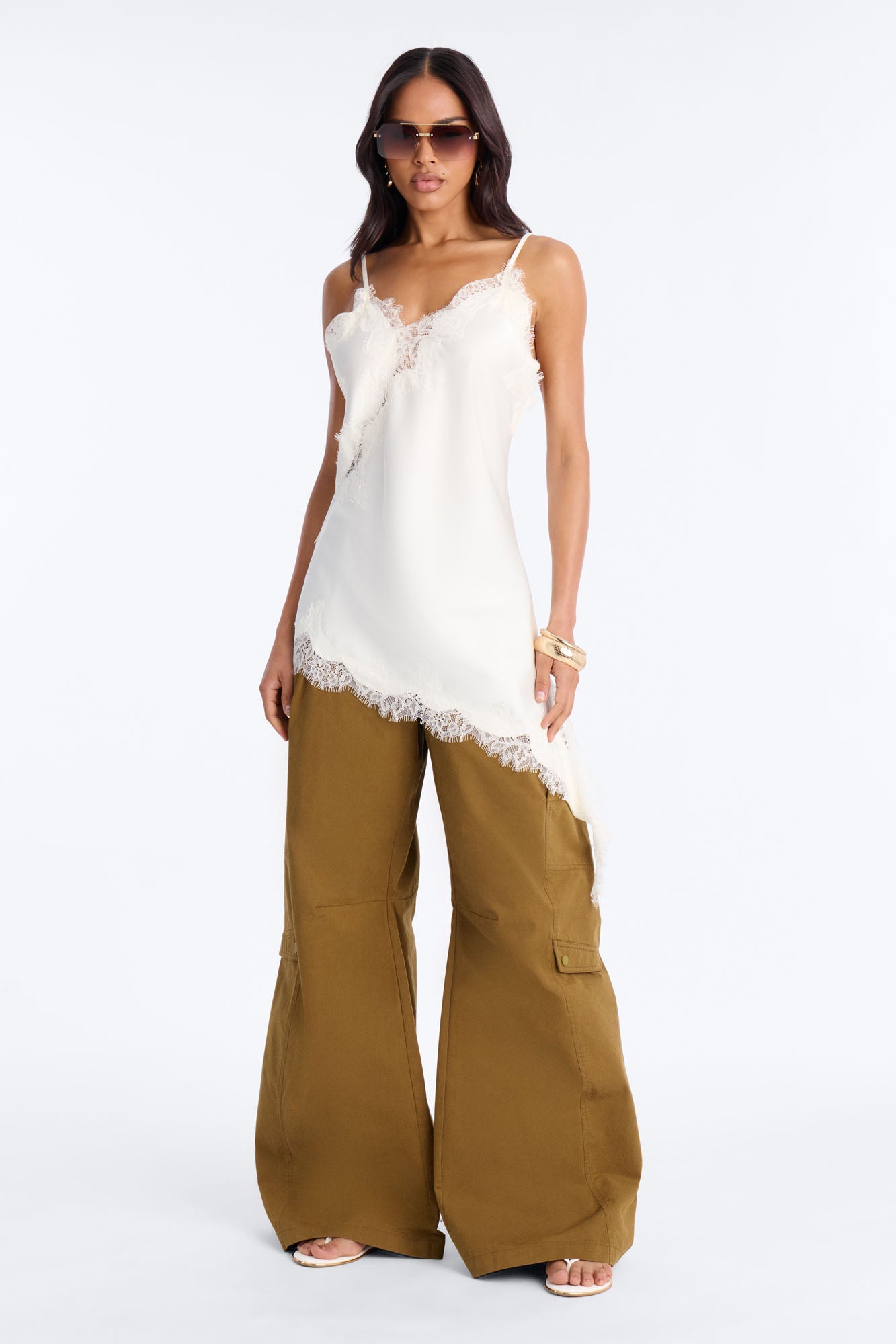 Taste Of Trouble Lace Trim Satin Top - Ivory NEWFASHIONEDGE