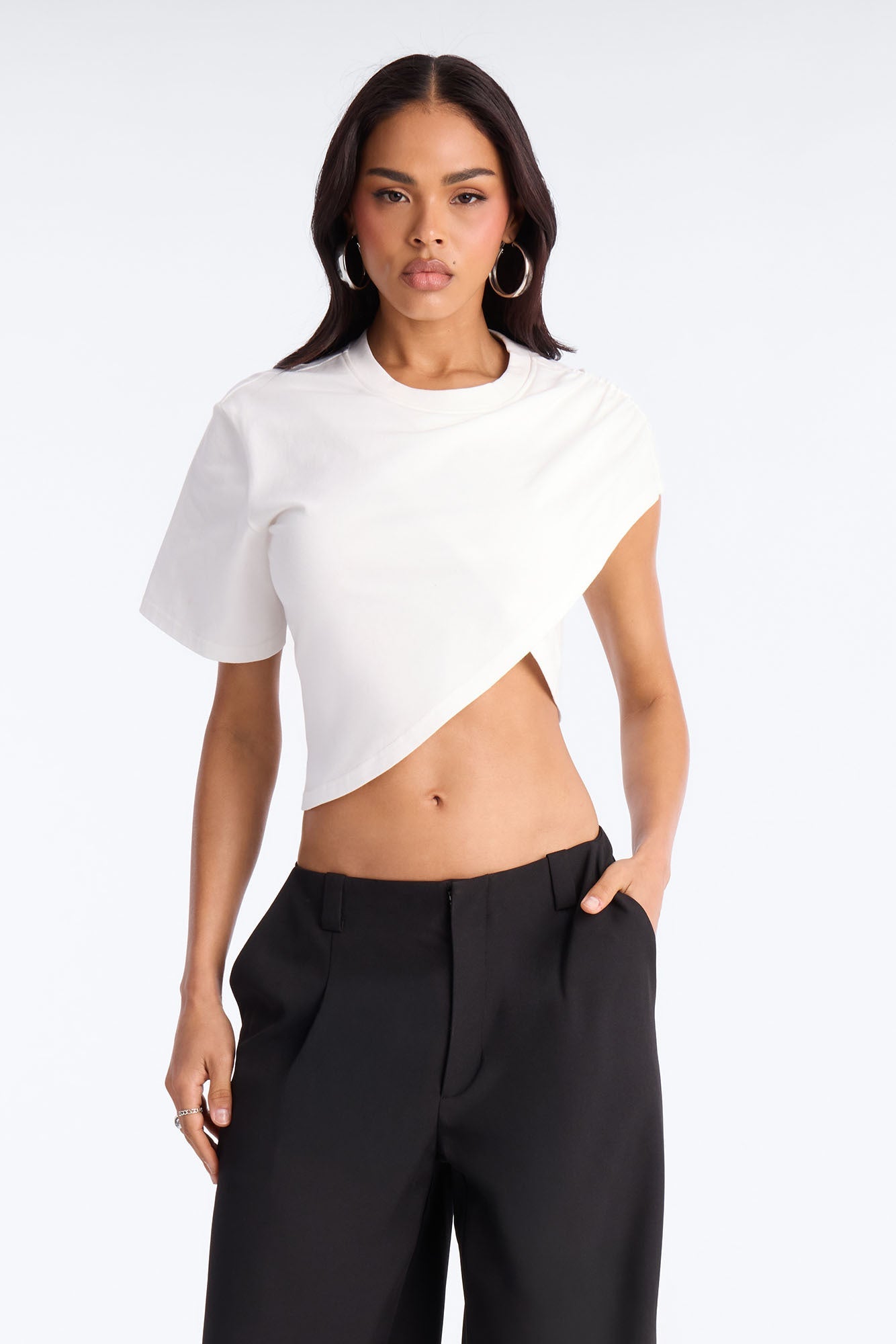 Unbothered Asymmetrical Short Sleeve T-Shirt - White NEWFASHIONEDGE