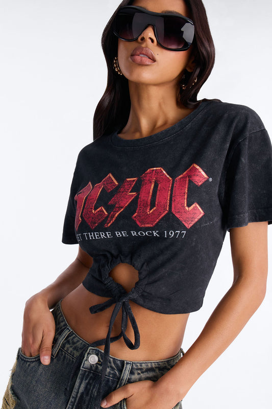 ACDC Mineral Washed Key Hole Tee - Black Wash