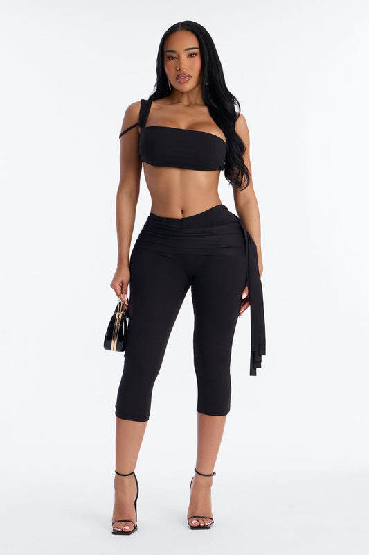 Bianca Matte Form Double Lined Tie Capri Pant - Black