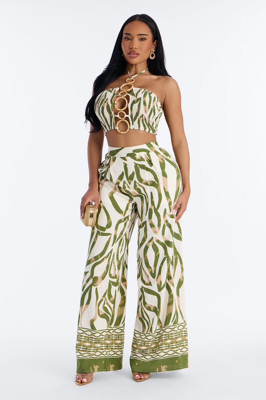 Bali Breeze Halter Pant Set - Olive/combo