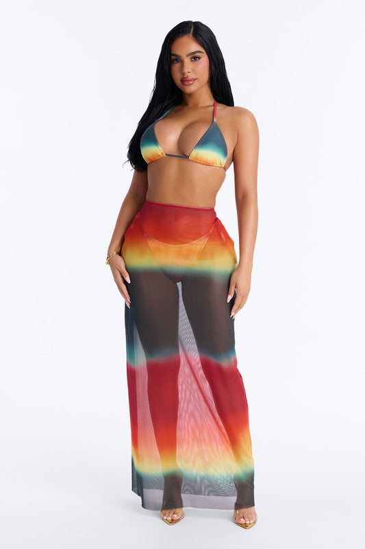 Arianna Ombre Sheer 3 Piece Bikini Skirt Set - Multi Color NEWFASHIONEDGE